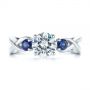 14k White Gold Three Stone Blue Sapphire And Moissanite Engagement Ring - Top View -  105201 - Thumbnail