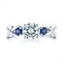 18k White Gold 18k White Gold Three Stone Blue Sapphire And Moissanite Engagement Ring - Top View -  105201 - Thumbnail