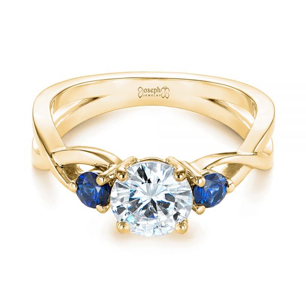 14k Yellow Gold 14k Yellow Gold Three Stone Blue Sapphire And Moissanite Engagement Ring - Flat View -  105201