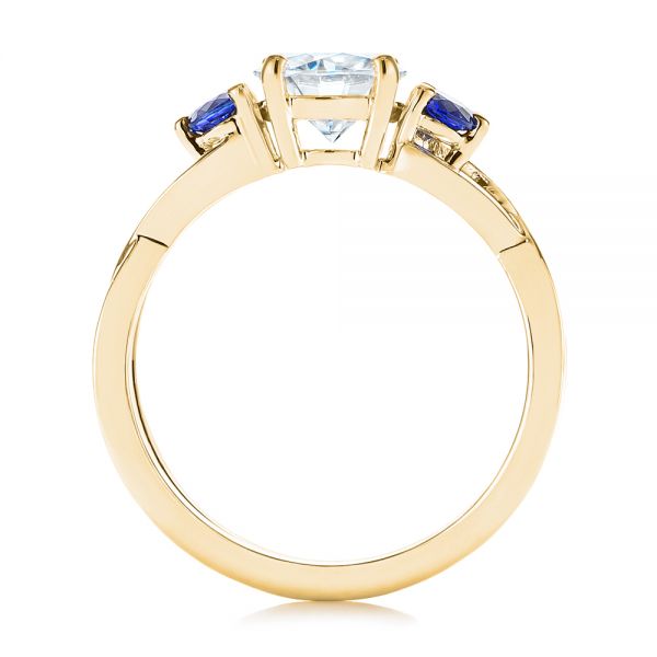 18k Yellow Gold 18k Yellow Gold Three Stone Blue Sapphire And Moissanite Engagement Ring - Front View -  105201