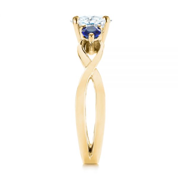 18k Yellow Gold 18k Yellow Gold Three Stone Blue Sapphire And Moissanite Engagement Ring - Side View -  105201