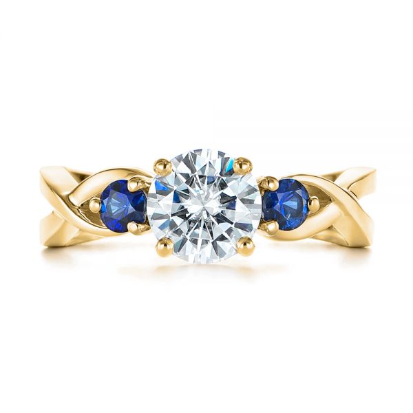 18k Yellow Gold 18k Yellow Gold Three Stone Blue Sapphire And Moissanite Engagement Ring - Top View -  105201