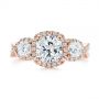 14k Rose Gold Three Stone Cushion Diamond Criss Cross Engagement Ring - Top View -  105123 - Thumbnail