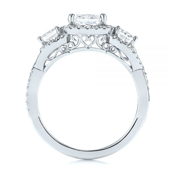 14k White Gold 14k White Gold Three Stone Cushion Diamond Criss Cross Engagement Ring - Front View -  105123
