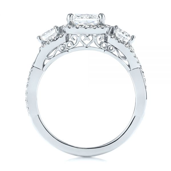 18k White Gold 18k White Gold Three Stone Cushion Diamond Criss Cross Engagement Ring - Front View -  105123