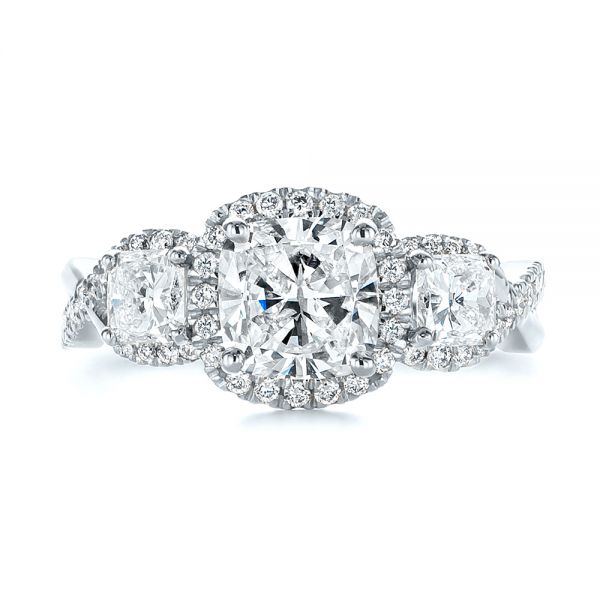 14k White Gold 14k White Gold Three Stone Cushion Diamond Criss Cross Engagement Ring - Top View -  105123