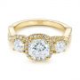 14k Yellow Gold 14k Yellow Gold Three Stone Cushion Diamond Criss Cross Engagement Ring - Flat View -  105123 - Thumbnail