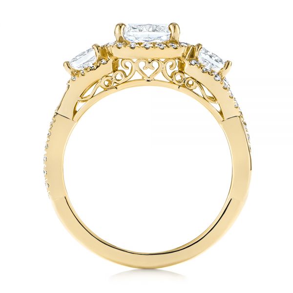 18k Yellow Gold 18k Yellow Gold Three Stone Cushion Diamond Criss Cross Engagement Ring - Front View - 105123