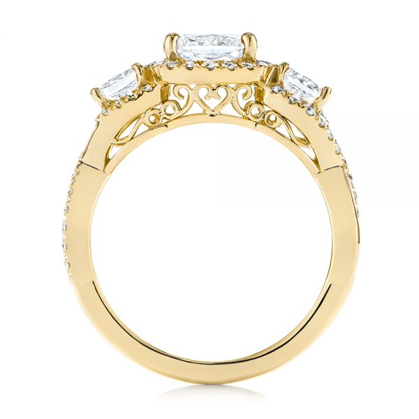 18k Yellow Gold 18k Yellow Gold Three Stone Cushion Diamond Criss Cross Engagement Ring - Front View -  105123