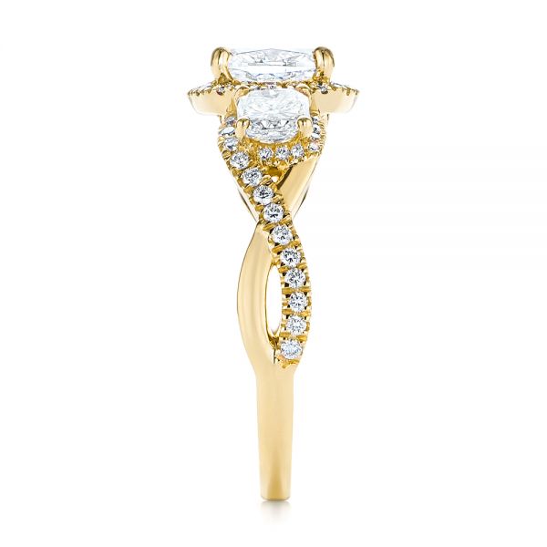 18k Yellow Gold 18k Yellow Gold Three Stone Cushion Diamond Criss Cross Engagement Ring - Side View - 105123