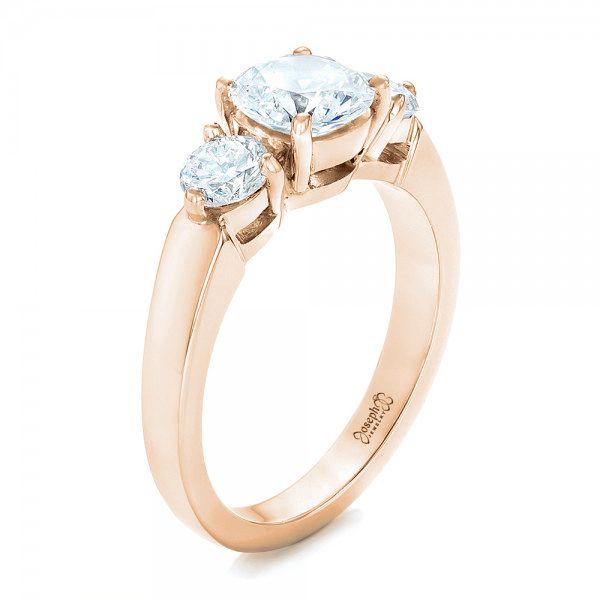 14k Rose Gold 14k Rose Gold Three Stone Diamond Engagement Ring - Three-Quarter View -  100329