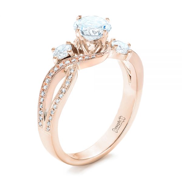 18k Rose Gold And Platinum 18k Rose Gold And Platinum Three Stone Diamond Engagement Ring - Three-Quarter View -  102088