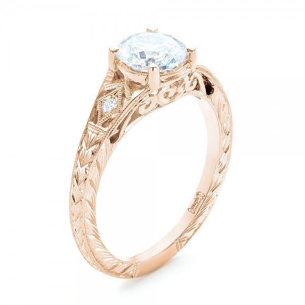 18k Rose Gold 18k Rose Gold Three-stone Diamond Engagement Ring - Three-Quarter View -  102674