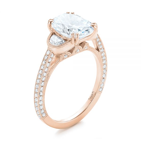 18k Rose Gold 18k Rose Gold Three-stone Diamond Engagement Ring - Three-Quarter View -  103774