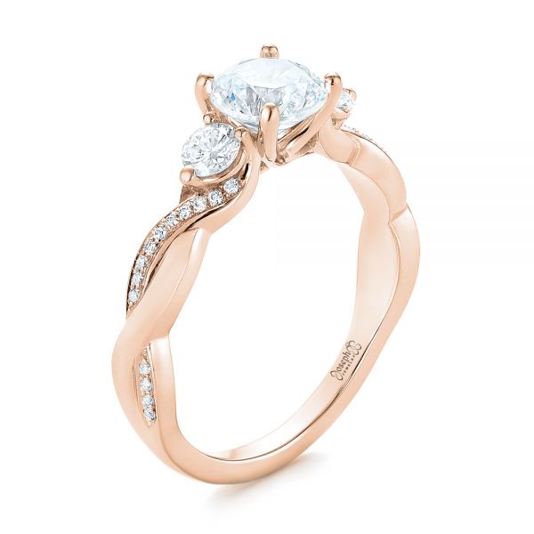 18k Rose Gold 18k Rose Gold Three Stone Diamond Engagement Ring - Three-Quarter View -  104011