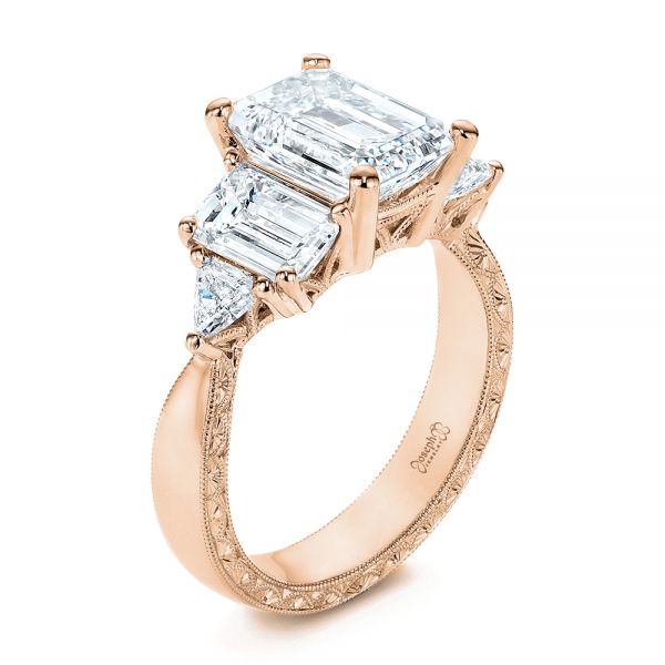 18k Rose Gold 18k Rose Gold Three Stone Diamond Engagement Ring - Three-Quarter View -  106519