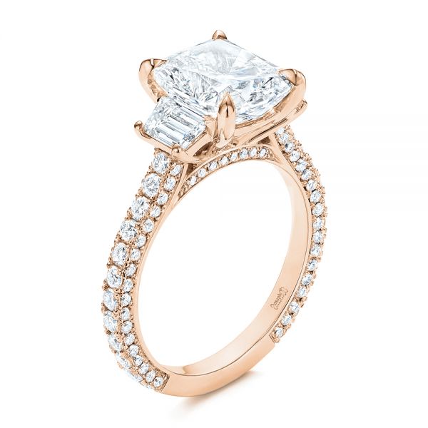 18k Rose Gold 18k Rose Gold Three Stone Diamond Engagement Ring - Three-Quarter View -  106617