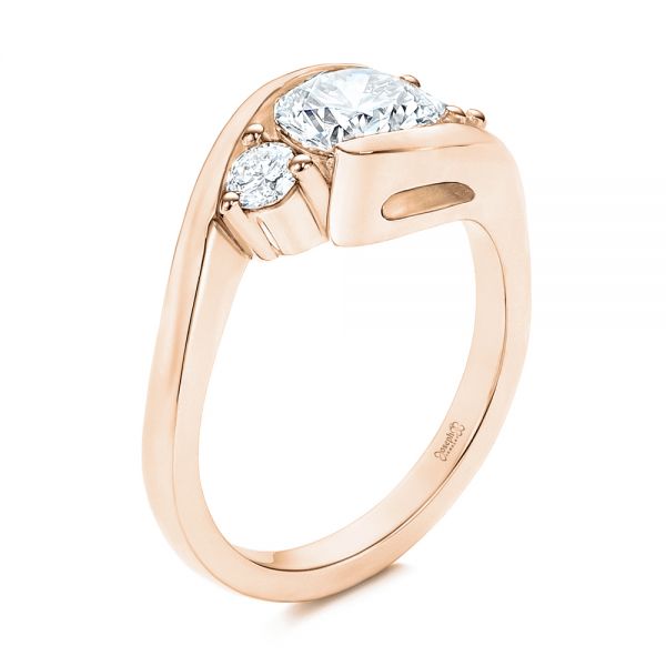 18k Rose Gold 18k Rose Gold Three Stone Diamond Engagement Ring - Three-Quarter View - 106683