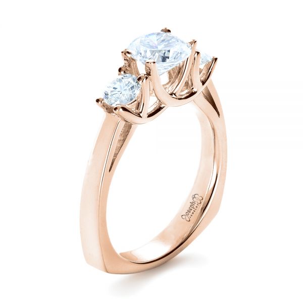 18k Rose Gold 18k Rose Gold Three Stone Diamond Engagement Ring - Three-Quarter View -  1286