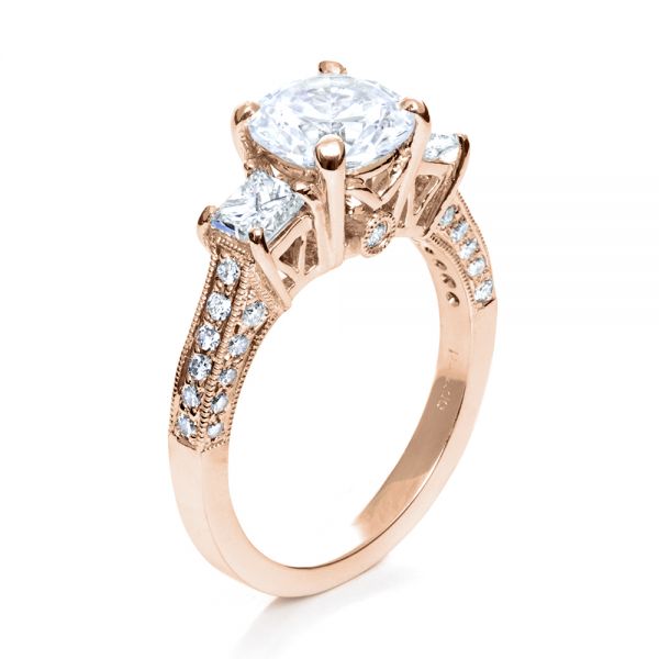14k Rose Gold 14k Rose Gold Three Stone Diamond Engagement Ring - Three-Quarter View -  208