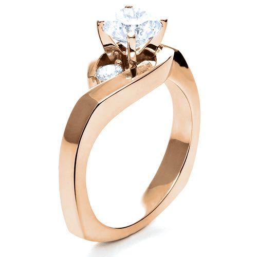 14k Rose Gold 14k Rose Gold Three Stone Diamond Engagement Ring - Three-Quarter View -  214