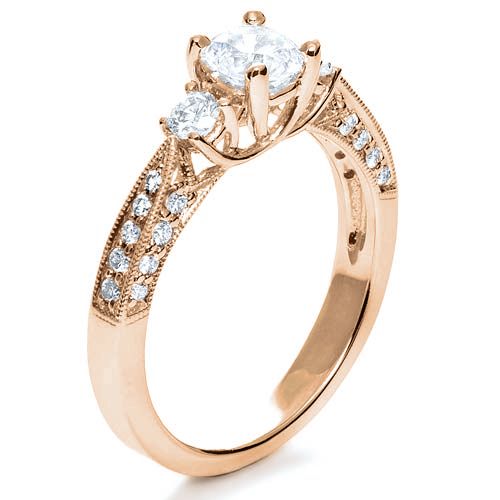 14k Rose Gold 14k Rose Gold Three Stone Diamond Engagement Ring - Three-Quarter View -  236
