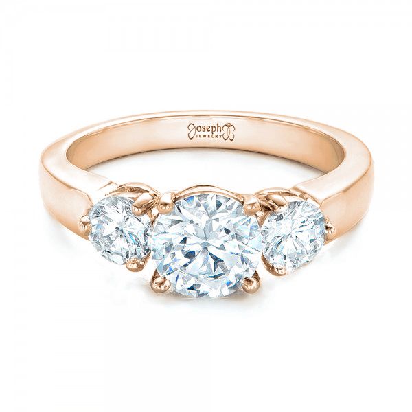 18k Rose Gold 18k Rose Gold Three Stone Diamond Engagement Ring - Flat View -  100329