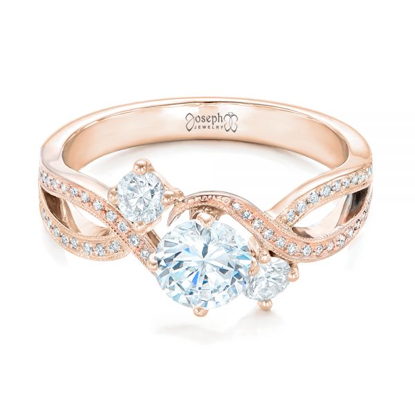 14k Rose Gold And Platinum 14k Rose Gold And Platinum Three Stone Diamond Engagement Ring - Flat View -  102088
