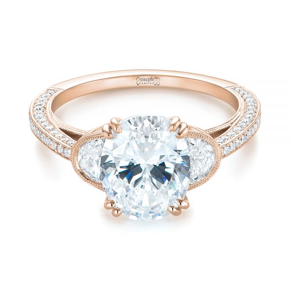 18k Rose Gold 18k Rose Gold Three-stone Diamond Engagement Ring - Flat View -  103774