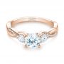 18k Rose Gold 18k Rose Gold Three Stone Diamond Engagement Ring - Flat View -  104011 - Thumbnail