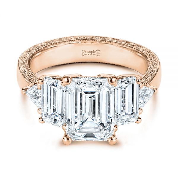 14k Rose Gold 14k Rose Gold Three Stone Diamond Engagement Ring - Flat View -  106519
