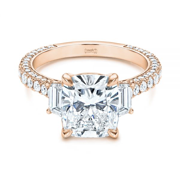18k Rose Gold 18k Rose Gold Three Stone Diamond Engagement Ring - Flat View -  106617