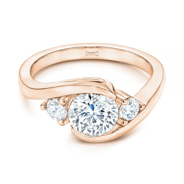 18k Rose Gold 18k Rose Gold Three Stone Diamond Engagement Ring - Flat View -  106683