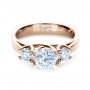 18k Rose Gold 18k Rose Gold Three Stone Diamond Engagement Ring - Flat View -  1286 - Thumbnail