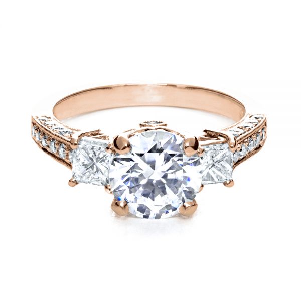 14k Rose Gold 14k Rose Gold Three Stone Diamond Engagement Ring - Flat View -  208