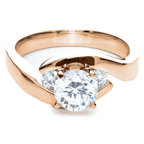 18k Rose Gold 18k Rose Gold Three Stone Diamond Engagement Ring - Flat View -  214