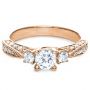 18k Rose Gold 18k Rose Gold Three Stone Diamond Engagement Ring - Flat View -  236 - Thumbnail