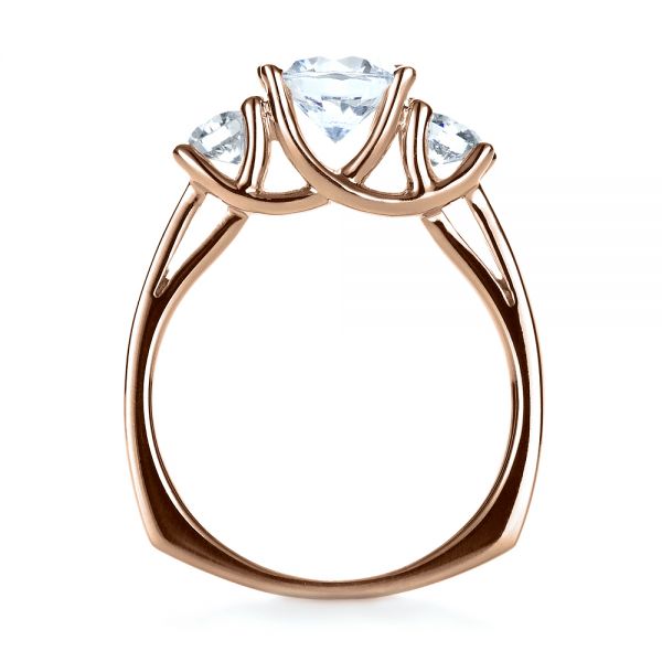 14k Rose Gold 14k Rose Gold Three Stone Diamond Engagement Ring - Front View - 1286