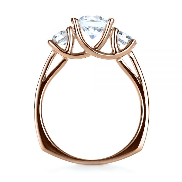 14k Rose Gold 14k Rose Gold Three Stone Diamond Engagement Ring - Front View -  1286