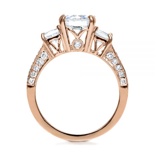 18k Rose Gold 18k Rose Gold Three Stone Diamond Engagement Ring - Front View -  208