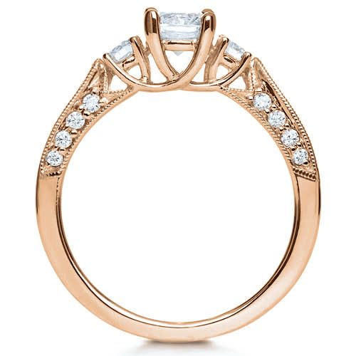 18k Rose Gold 18k Rose Gold Three Stone Diamond Engagement Ring - Front View -  236