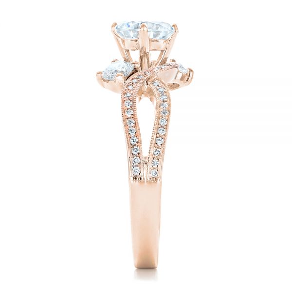 14k Rose Gold And 18K Gold 14k Rose Gold And 18K Gold Three Stone Diamond Engagement Ring - Side View -  102088