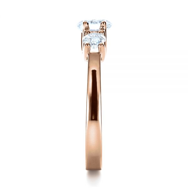 18k Rose Gold 18k Rose Gold Three Stone Diamond Engagement Ring - Side View -  1286