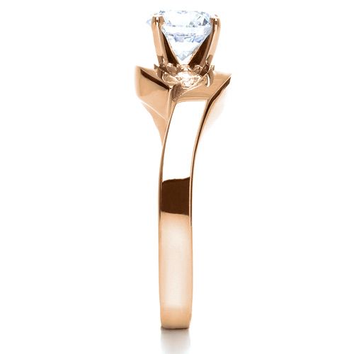 14k Rose Gold 14k Rose Gold Three Stone Diamond Engagement Ring - Side View -  214