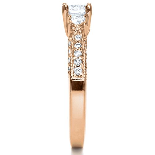 14k Rose Gold 14k Rose Gold Three Stone Diamond Engagement Ring - Side View -  236
