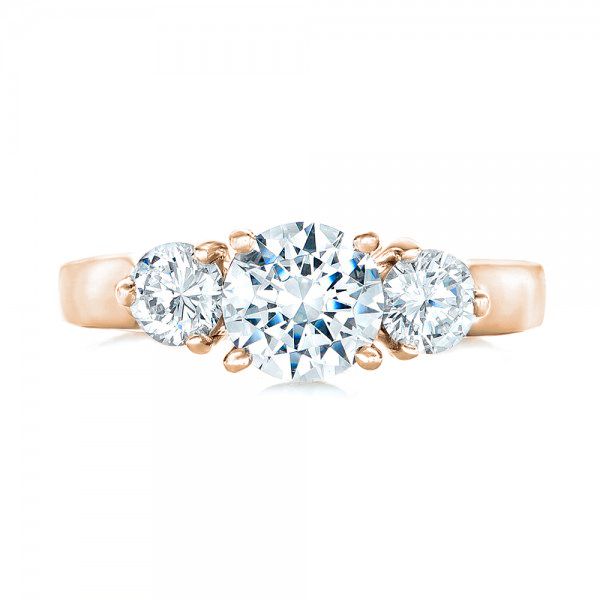 18k Rose Gold 18k Rose Gold Three Stone Diamond Engagement Ring - Top View -  100329