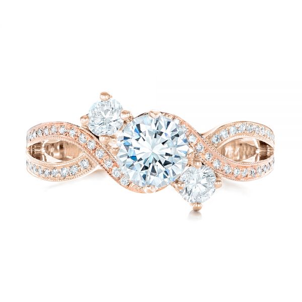 18k Rose Gold And Platinum 18k Rose Gold And Platinum Three Stone Diamond Engagement Ring - Top View -  102088