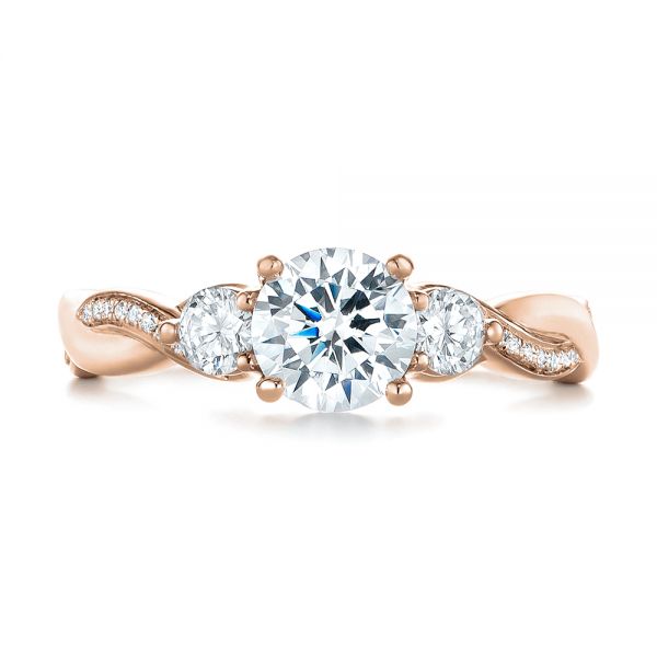 18k Rose Gold 18k Rose Gold Three Stone Diamond Engagement Ring - Top View -  104011