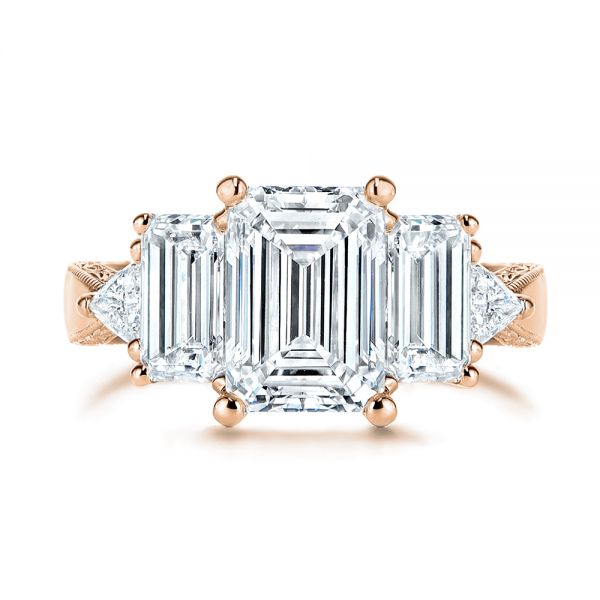 18k Rose Gold 18k Rose Gold Three Stone Diamond Engagement Ring - Top View -  106519