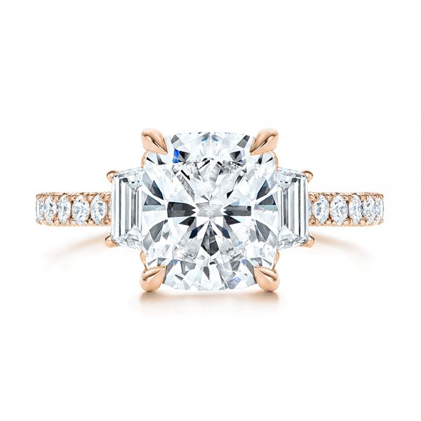 18k Rose Gold 18k Rose Gold Three Stone Diamond Engagement Ring - Top View -  106617